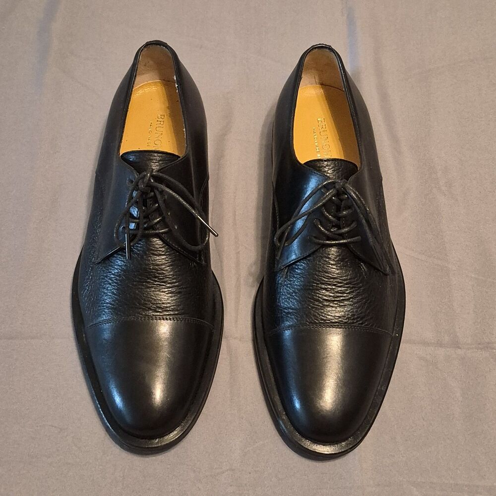 Bruno Magli Cap Toe Oxfords Men Size 9 Black Leather Dress Shoes Made In Italy